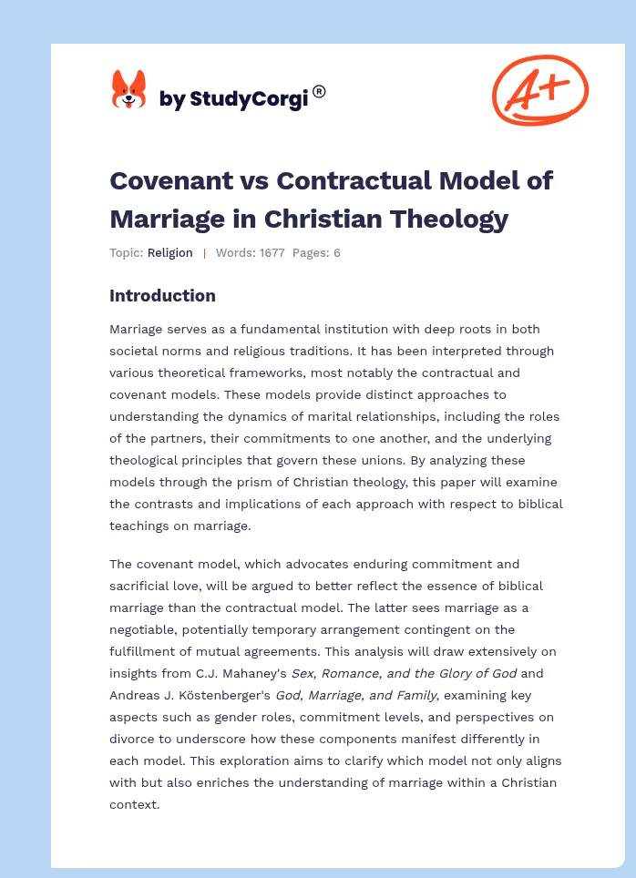 Covenant vs Contractual Model of Marriage in Christian Theology. Page 1