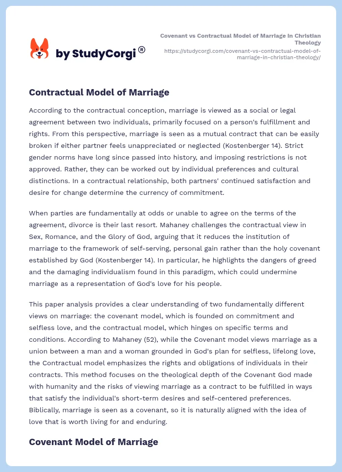 Covenant vs Contractual Model of Marriage in Christian Theology. Page 2