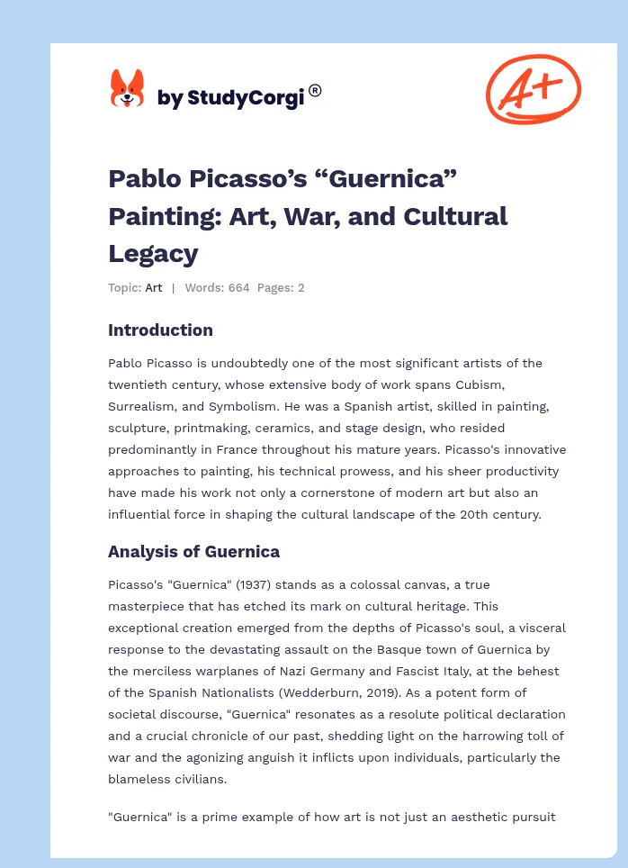 Pablo Picasso’s “Guernica” Painting: Art, War, and Cultural Legacy. Page 1