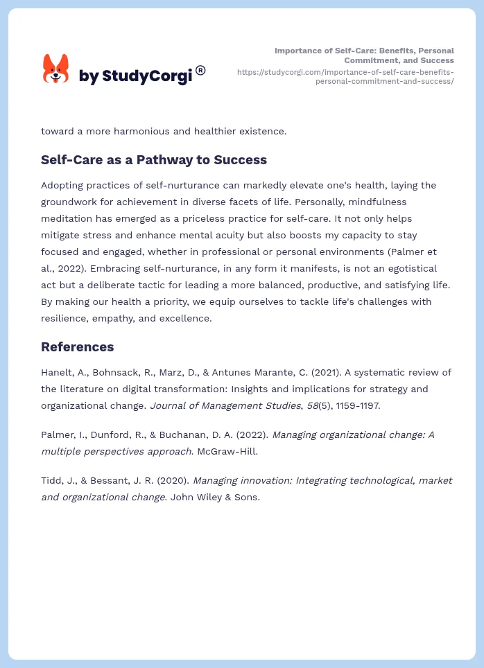 Importance of Self-Care: Benefits, Personal Commitment, and Success. Page 2