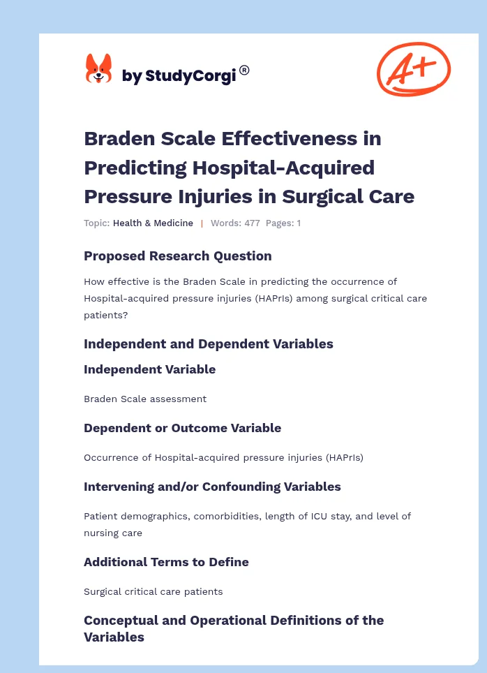 Braden Scale Effectiveness in Predicting Hospital-Acquired Pressure Injuries in Surgical Care. Page 1