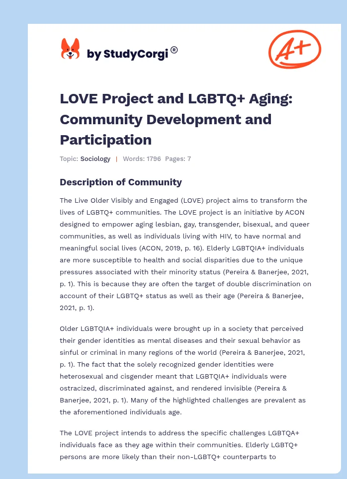 LOVE Project and LGBTQ+ Aging: Community Development and Participation. Page 1