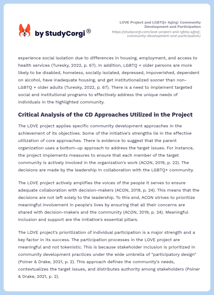 LOVE Project and LGBTQ+ Aging: Community Development and Participation. Page 2