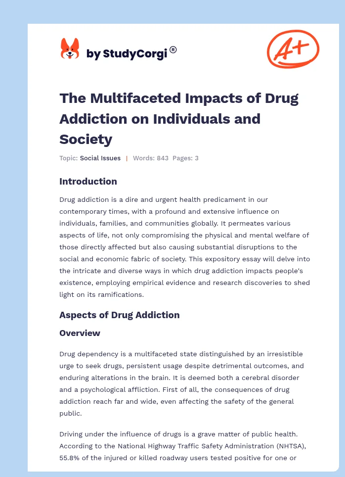 The Multifaceted Impacts of Drug Addiction on Individuals and Society. Page 1