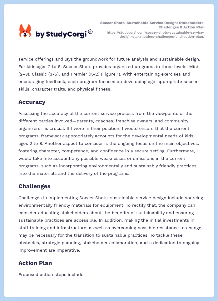Soccer Shots' Sustainable Service Design: Stakeholders, Challenges & Action Plan. Page 2
