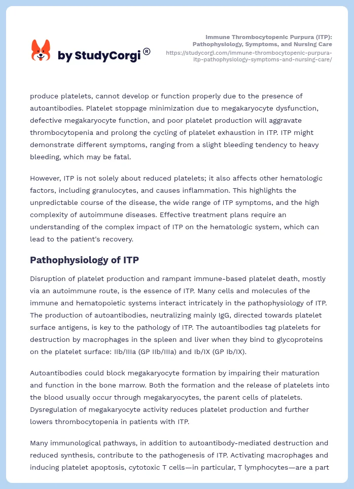 Immune Thrombocytopenic Purpura (ITP): Pathophysiology, Symptoms, and Nursing Care. Page 2