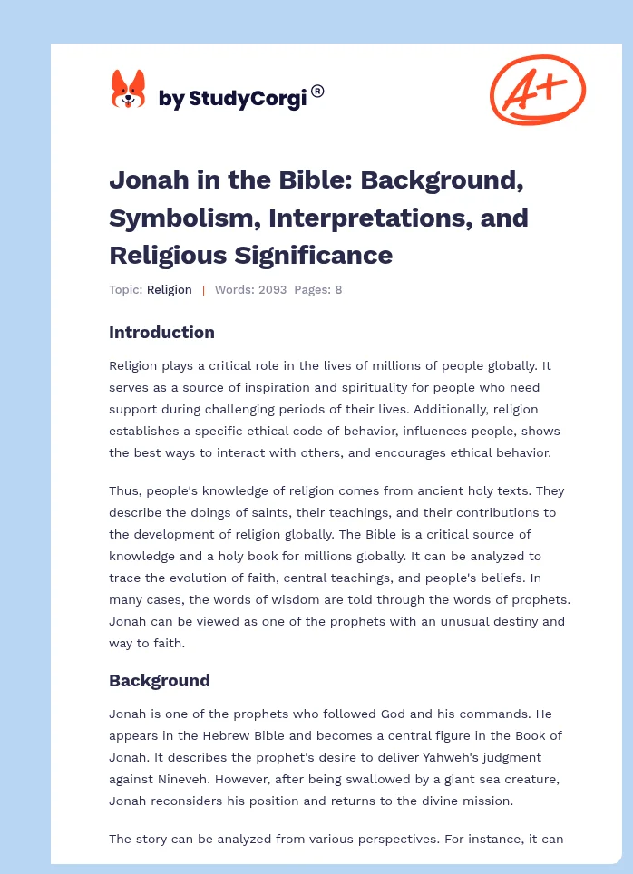 Jonah in the Bible: Background, Symbolism, Interpretations, and Religious Significance. Page 1