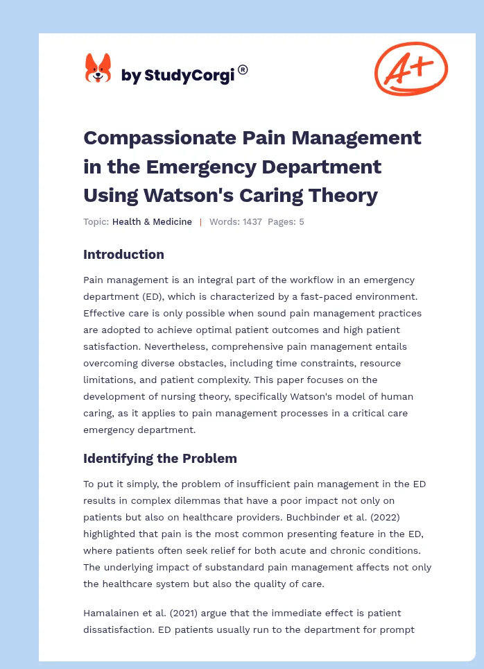 Compassionate Pain Management in the Emergency Department Using Watson's Caring Theory. Page 1