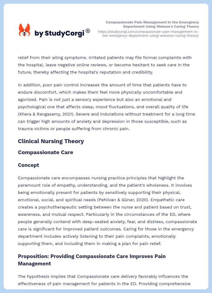 Compassionate Pain Management in the Emergency Department Using Watson's Caring Theory. Page 2