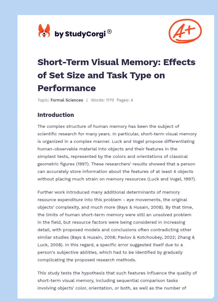 Short-Term Visual Memory: Effects of Set Size and Task Type on Performance. Page 1