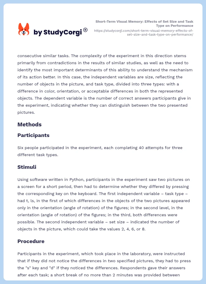 Short-Term Visual Memory: Effects of Set Size and Task Type on Performance. Page 2