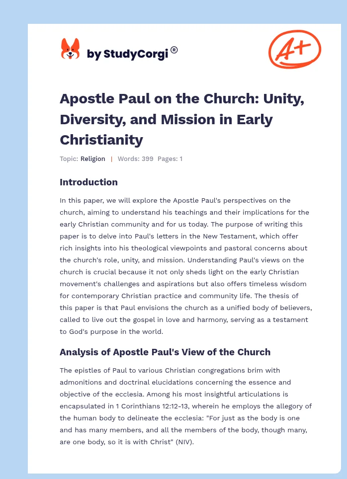 Apostle Paul on the Church: Unity, Diversity, and Mission in Early Christianity. Page 1