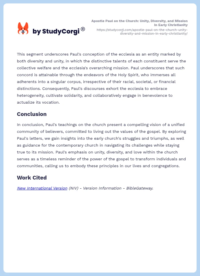 Apostle Paul on the Church: Unity, Diversity, and Mission in Early Christianity. Page 2