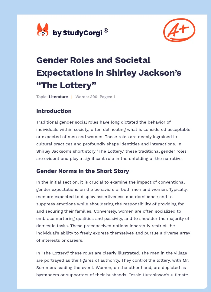 Gender Roles and Societal Expectations in Shirley Jackson’s “The Lottery”. Page 1