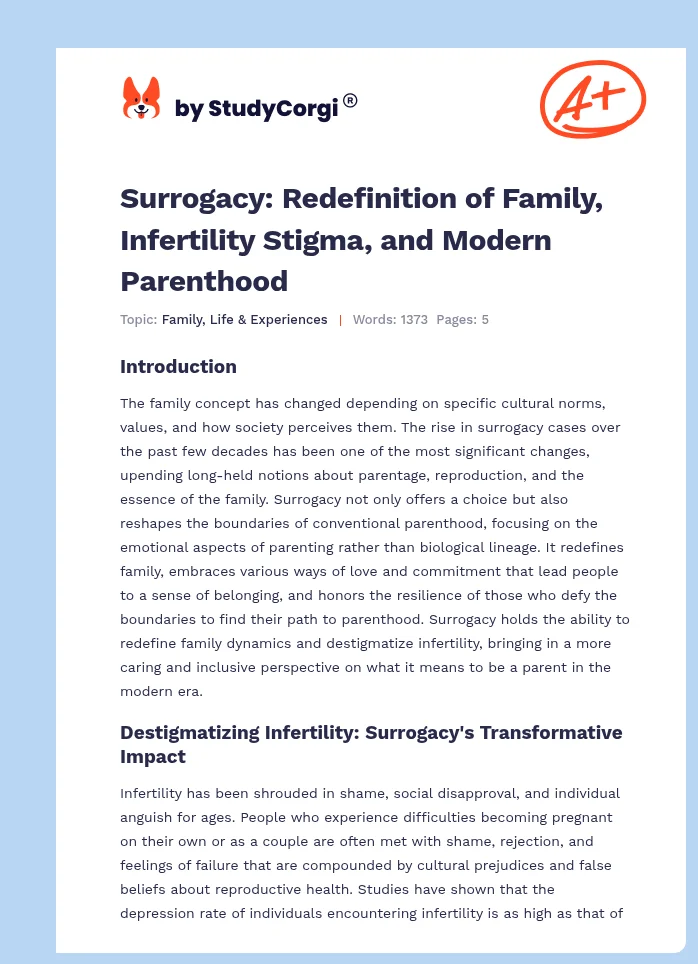 Surrogacy: Redefinition of Family, Infertility Stigma, and Modern Parenthood. Page 1