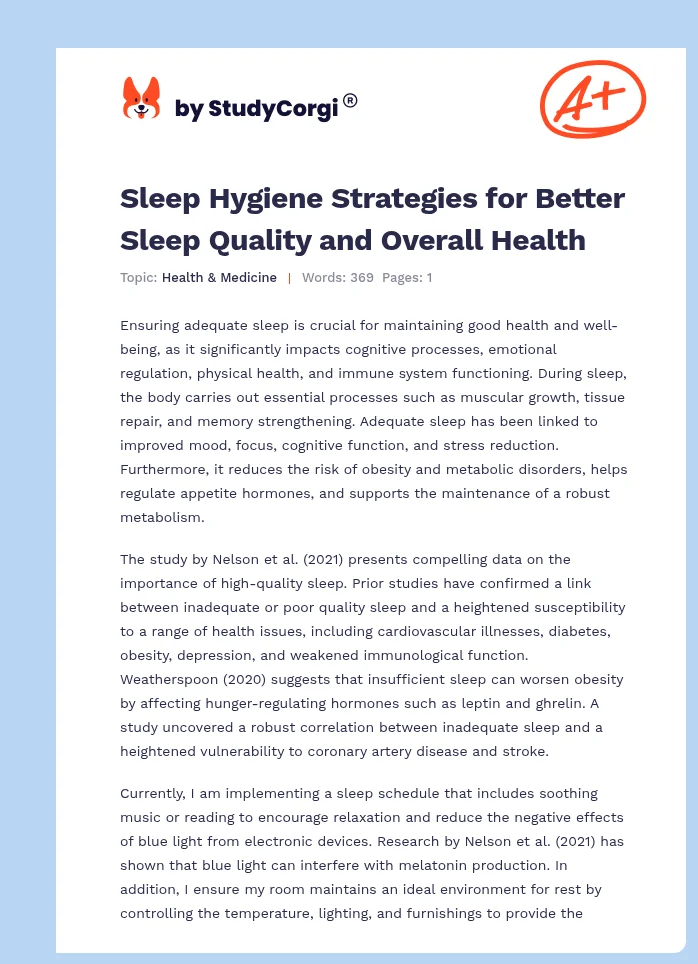 Sleep Hygiene Strategies for Better Sleep Quality and Overall Health. Page 1