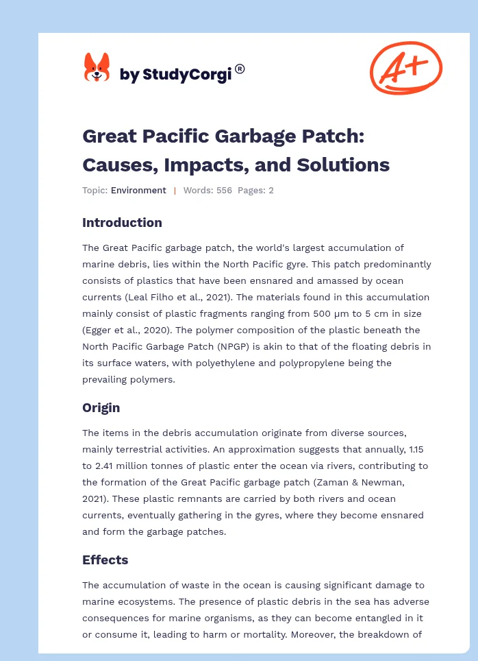 Great Pacific Garbage Patch: Causes, Impacts, and Solutions. Page 1