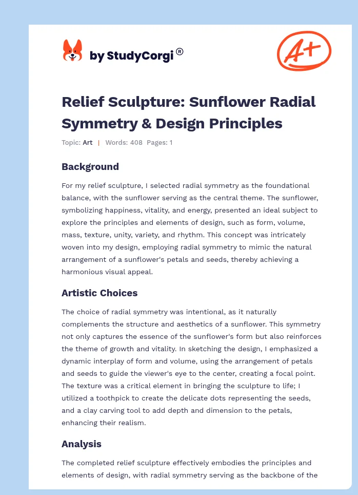 Relief Sculpture: Sunflower Radial Symmetry & Design Principles. Page 1