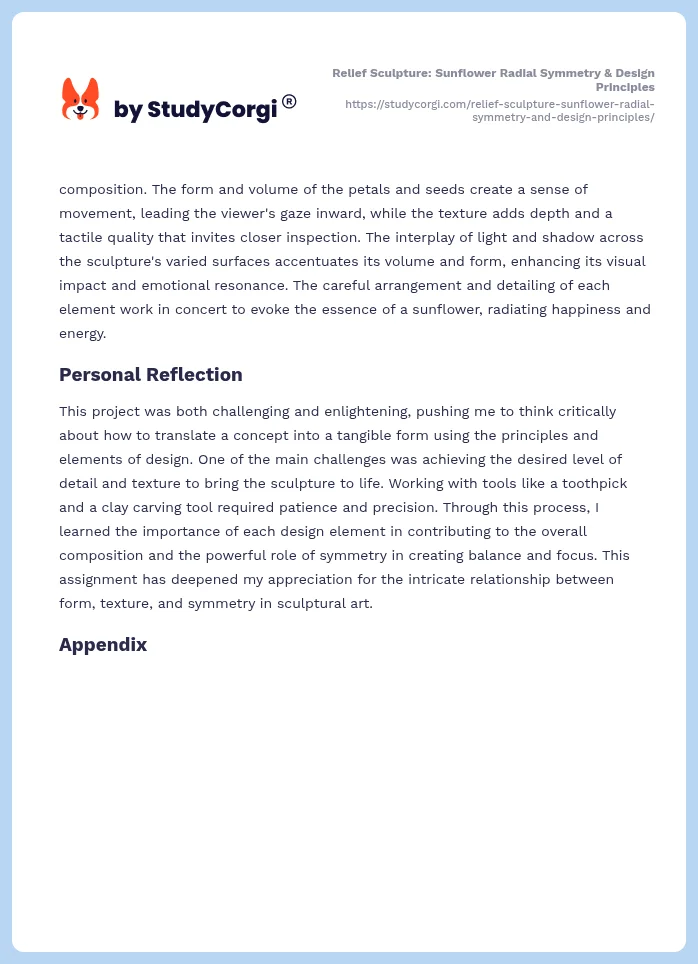 Relief Sculpture: Sunflower Radial Symmetry & Design Principles. Page 2