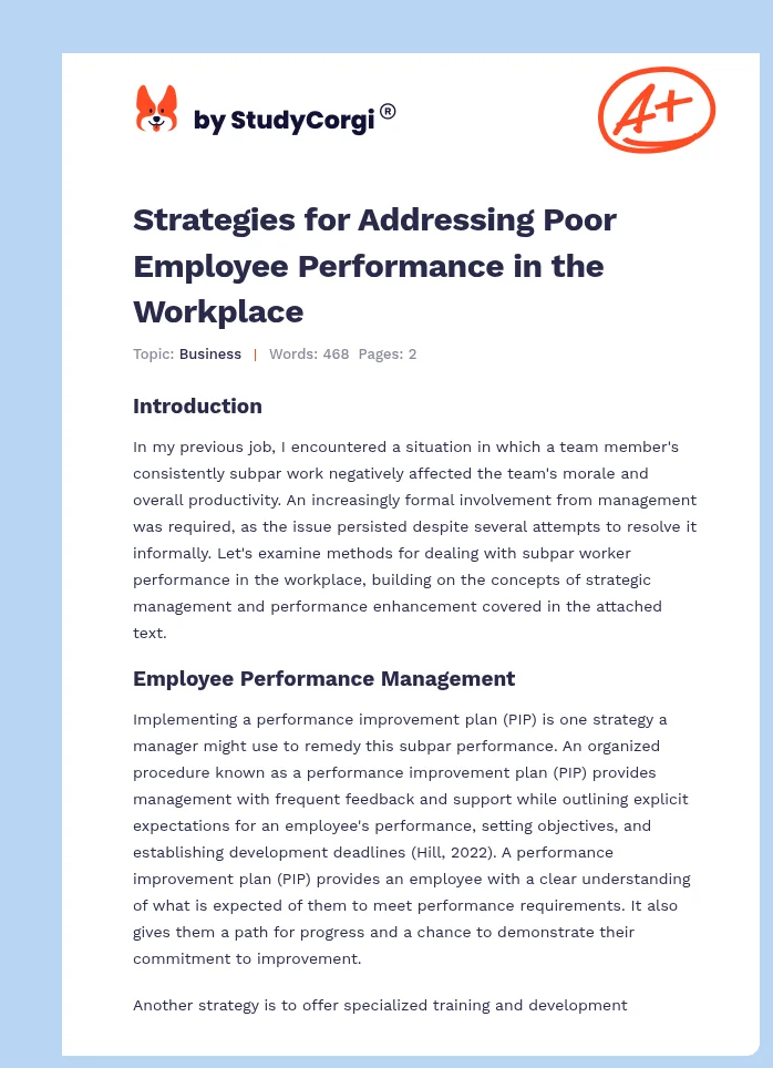 Strategies for Addressing Poor Employee Performance in the Workplace. Page 1