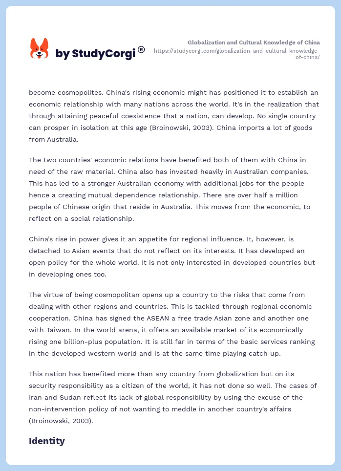 Globalization and Cultural Knowledge of China. Page 2