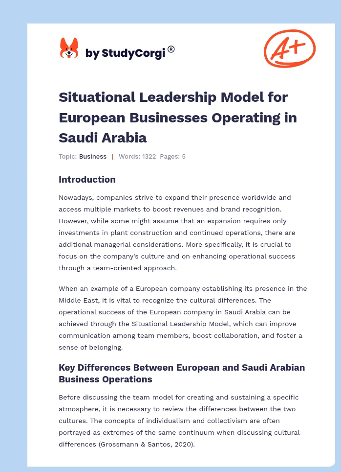 Situational Leadership Model for European Businesses Operating in Saudi Arabia. Page 1