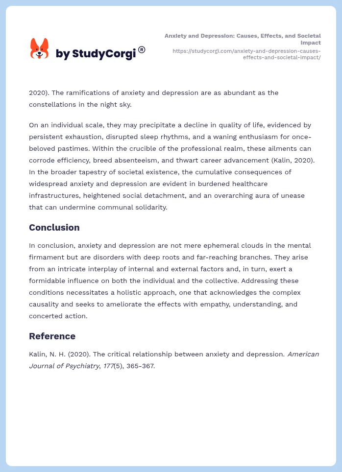 Anxiety and Depression: Causes, Effects, and Societal Impact. Page 2