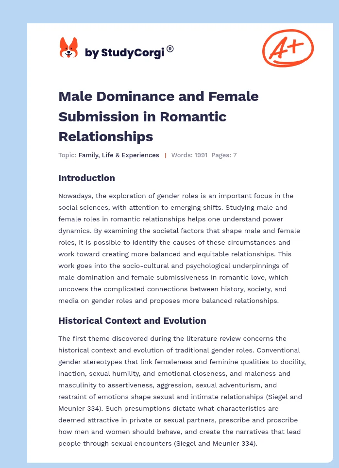 Male Dominance and Female Submission in Romantic Relationships. Page 1