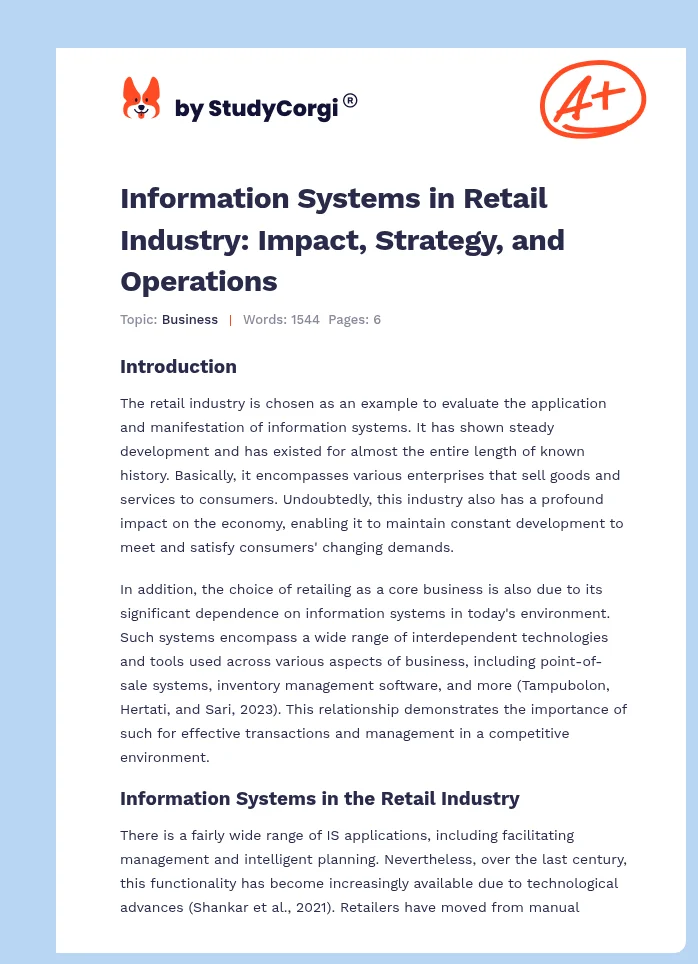 Information Systems in Retail Industry: Impact, Strategy, and Operations. Page 1