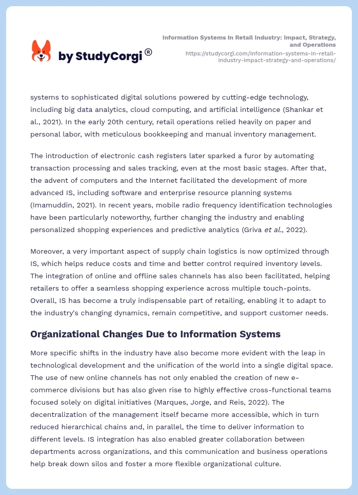 Information Systems in Retail Industry: Impact, Strategy, and Operations. Page 2