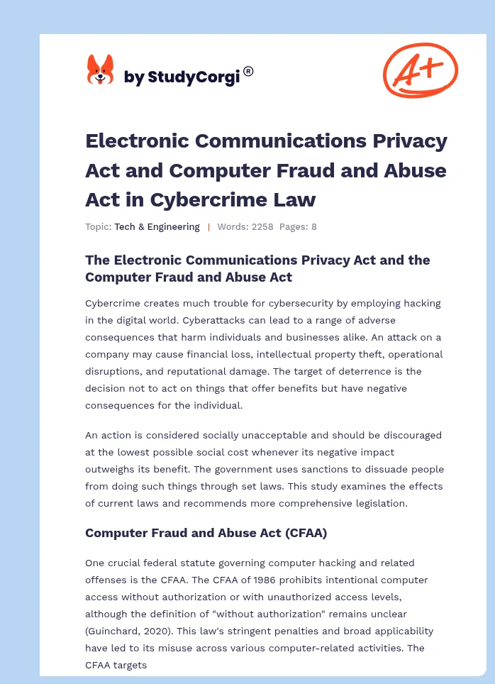 Electronic Communications Privacy Act and Computer Fraud and Abuse Act in Cybercrime Law. Page 1