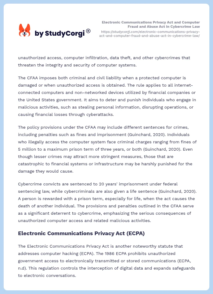 Electronic Communications Privacy Act and Computer Fraud and Abuse Act in Cybercrime Law. Page 2