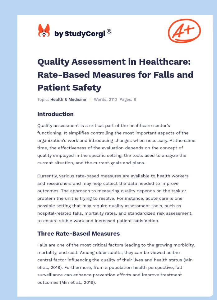 Quality Assessment in Healthcare: Rate-Based Measures for Falls and Patient Safety. Page 1