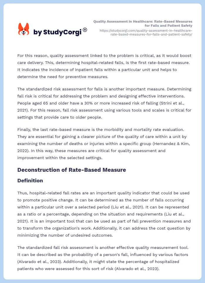 Quality Assessment in Healthcare: Rate-Based Measures for Falls and Patient Safety. Page 2