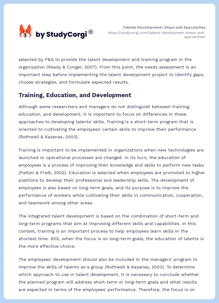 Talents Development: Steps and Approaches. Page 2