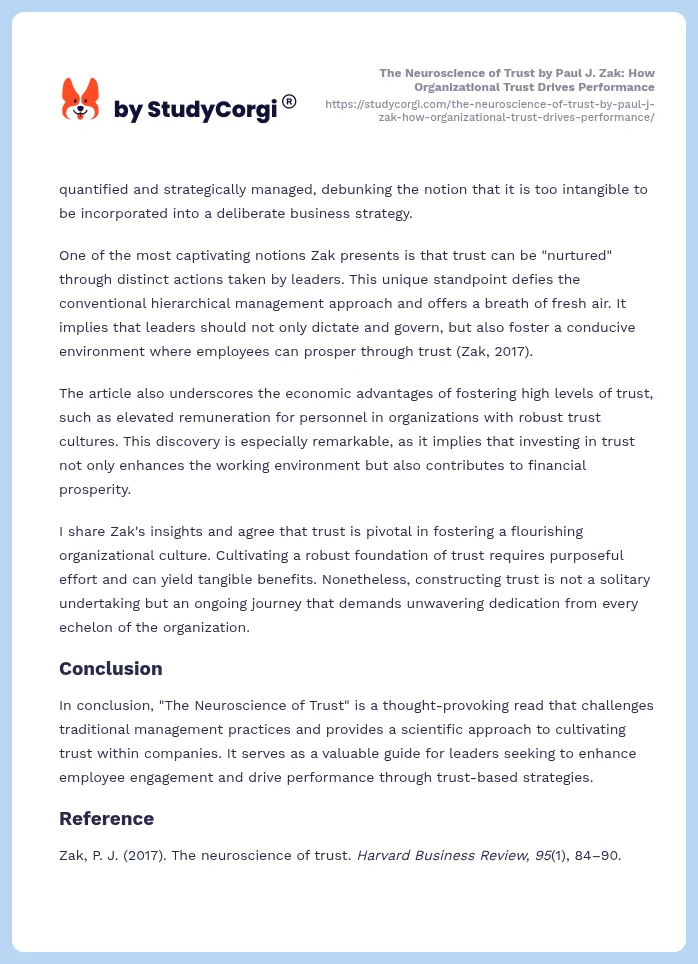 The Neuroscience of Trust by Paul J. Zak: How Organizational Trust Drives Performance. Page 2