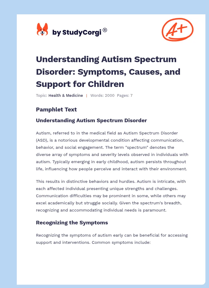 Understanding Autism Spectrum Disorder: Symptoms, Causes, and Support for Children. Page 1