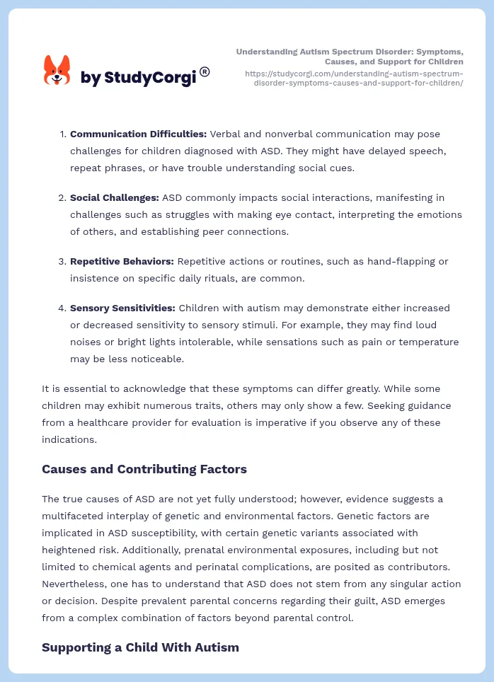 Understanding Autism Spectrum Disorder: Symptoms, Causes, and Support for Children. Page 2