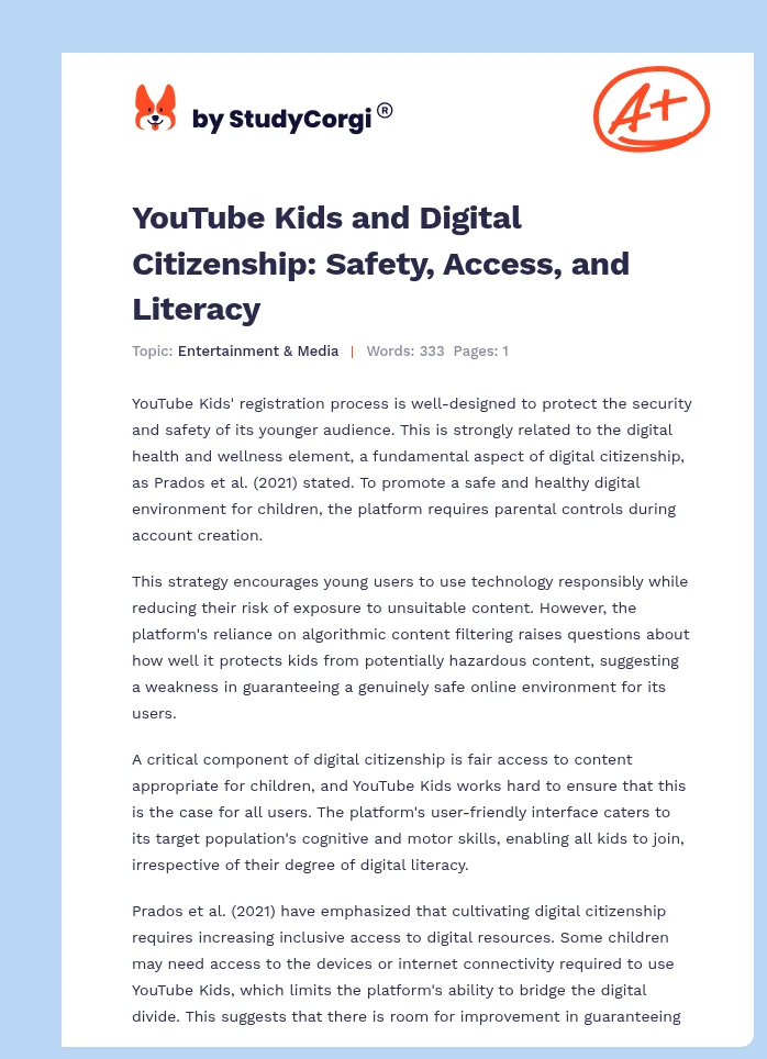 YouTube Kids and Digital Citizenship: Safety, Access, and Literacy. Page 1