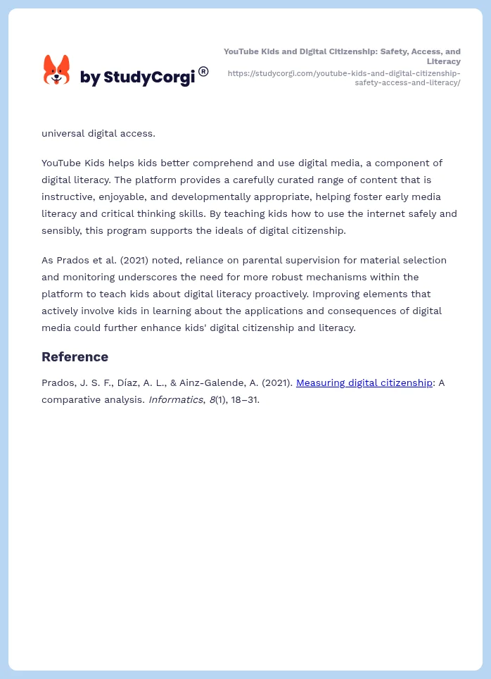 YouTube Kids and Digital Citizenship: Safety, Access, and Literacy. Page 2