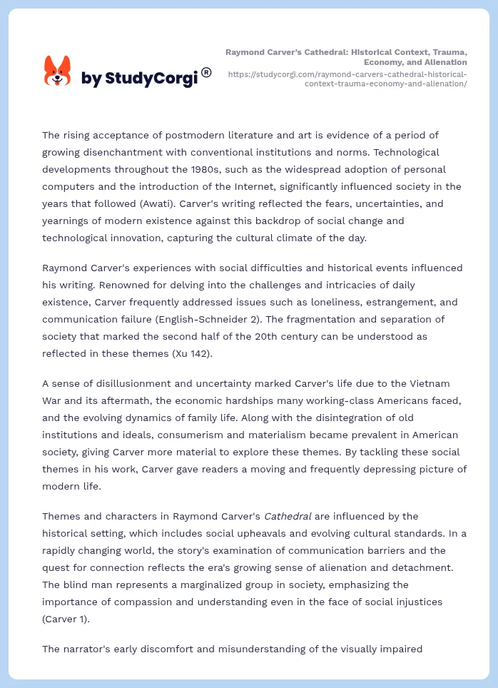 Raymond Carver’s Cathedral: Historical Context, Trauma, Economy, and Alienation. Page 2