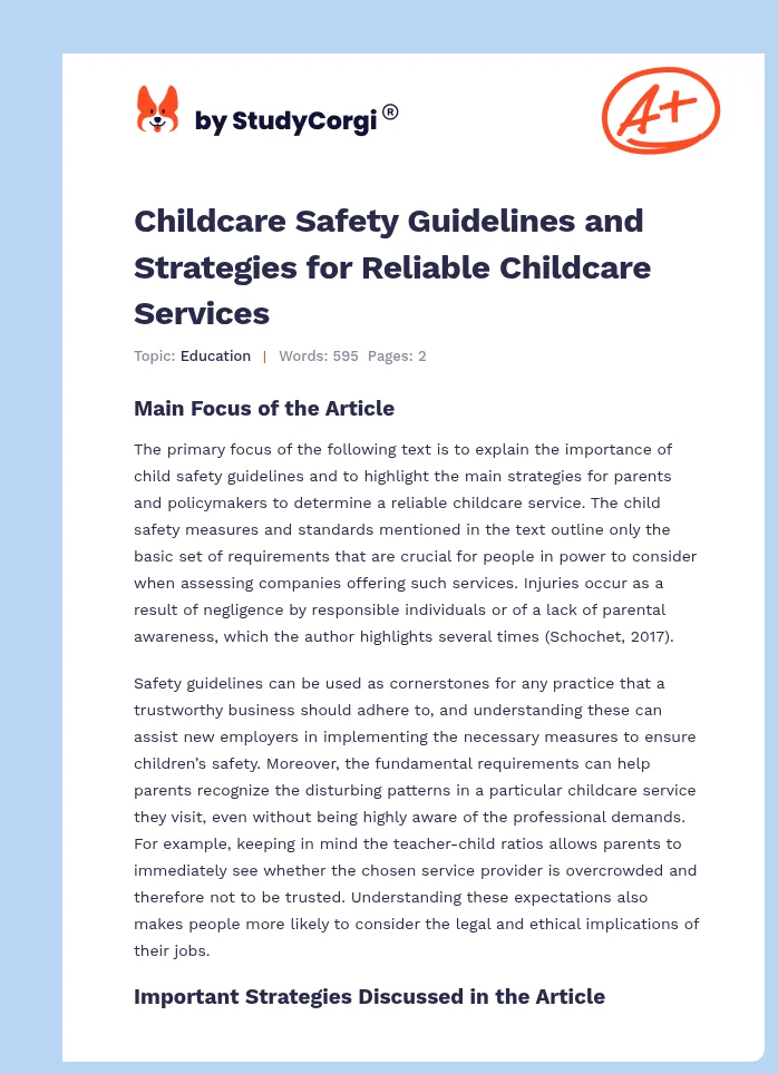 Childcare Safety Guidelines and Strategies for Reliable Childcare Services. Page 1