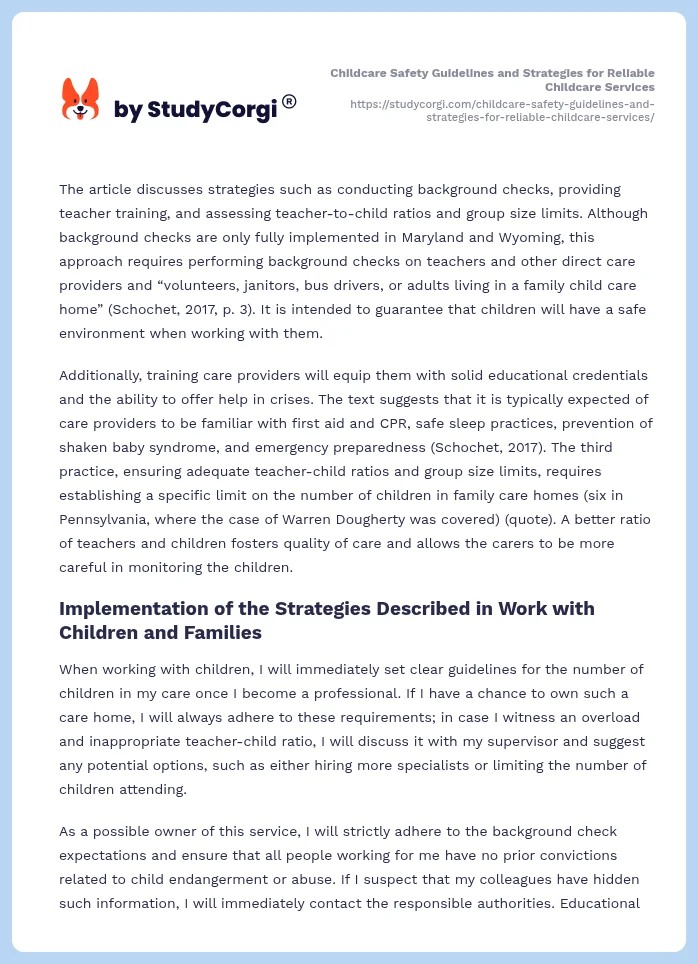 Childcare Safety Guidelines and Strategies for Reliable Childcare Services. Page 2