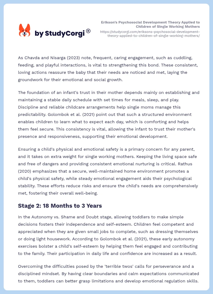 Erikson’s Psychosocial Development Theory Applied to Children of Single Working Mothers. Page 2