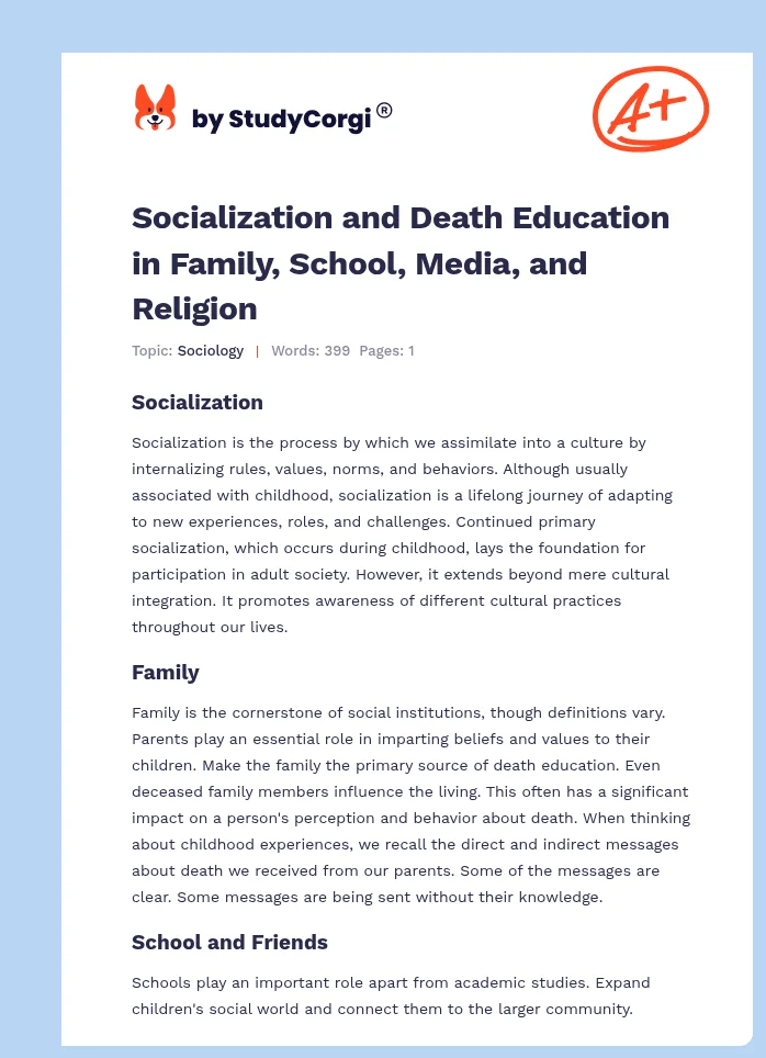 Socialization and Death Education in Family, School, Media, and Religion. Page 1