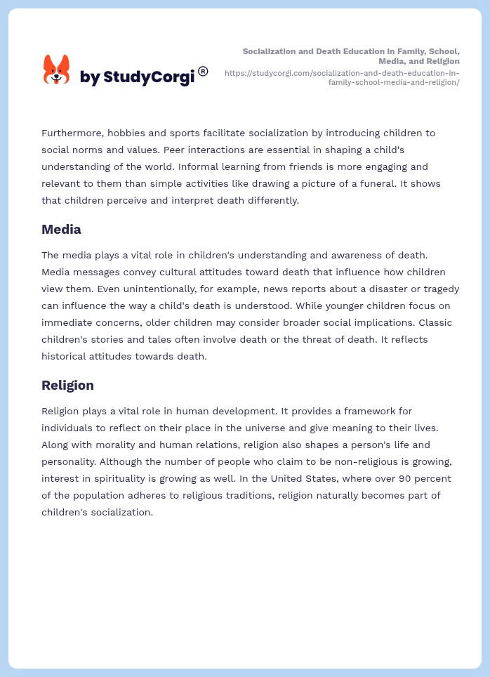 Socialization and Death Education in Family, School, Media, and Religion. Page 2