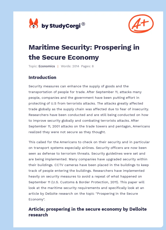 Maritime Security: Prospering in the Secure Economy. Page 1