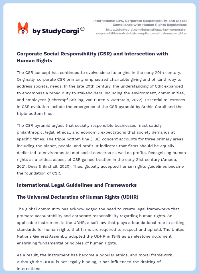 International Law, Corporate Responsibility, and Global Compliance with Human Rights Regulations. Page 2