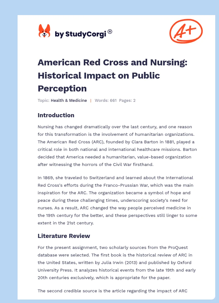 American Red Cross and Nursing: Historical Impact on Public Perception. Page 1