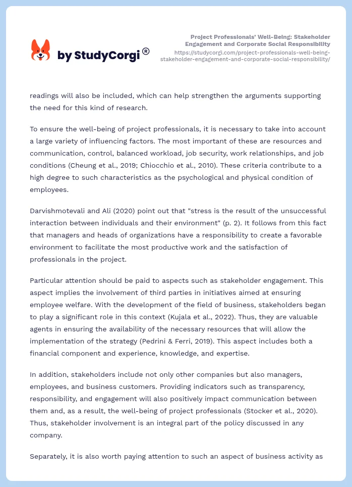 Project Professionals’ Well-Being: Stakeholder Engagement and Corporate Social Responsibility. Page 2